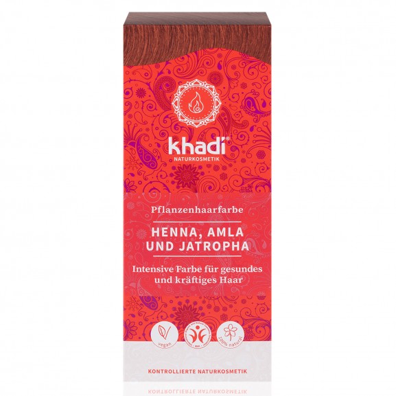 Tinte Vegetal Henna, Amla & Jatropha Rojo 100gr. Khadi 