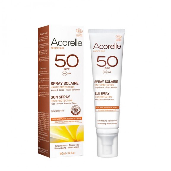 Spray solar SPF50 tacto seco de Acorelle 100ml